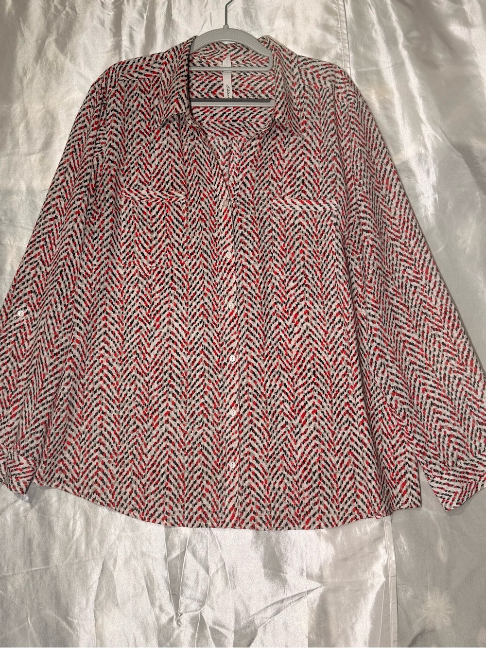 NY Collection Women's Long Sleeve Blouse Sz XL Geometric Print Semi-Sheer Top
